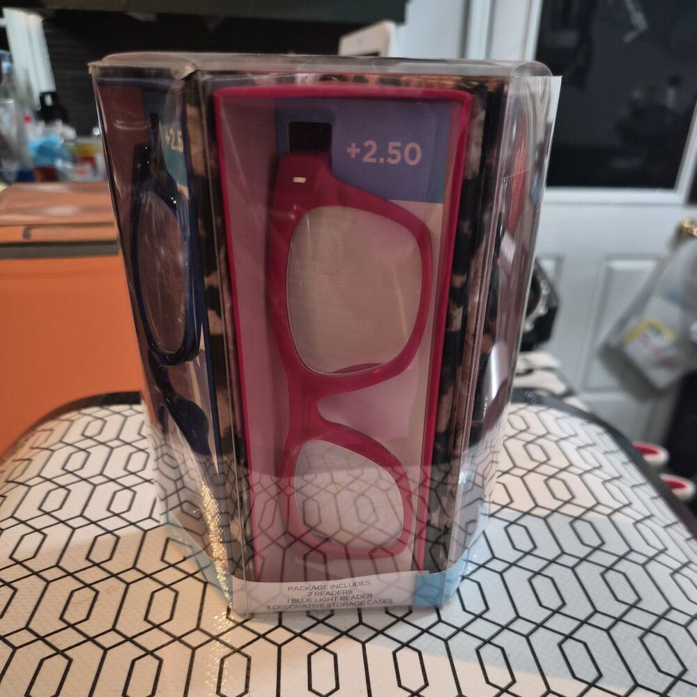 OPTIQUE Trifecta Reading Glasses Set, 2 Readers, 1 Blue Light Reader & Cases